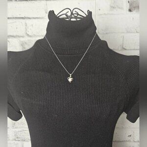 White Gold Plated CZ Diamond Pearl Heart Pendant & 18KGP Gold Plated Necklace